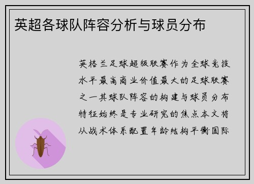 英超各球队阵容分析与球员分布